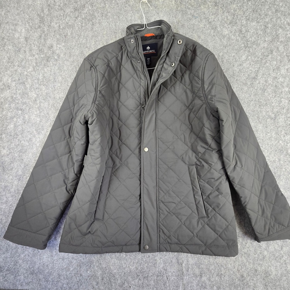 Rainforest Quilted Jacket Mens Size M Gray Diamond Quilt Field Coat Full Zip